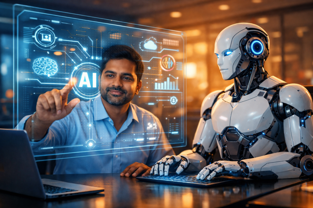 AI और मानव का सहयोग - 2026 में कार्यस्थल पर तकनीक और इंसान साथ काम करते हुए